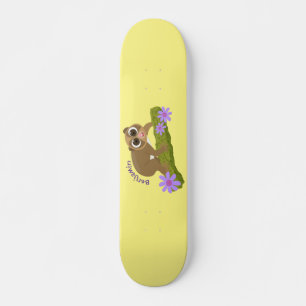 Cute happy slow loris on branch cartoon skateboard