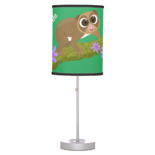 Cute happy slow loris on branch cartoon table lamp
