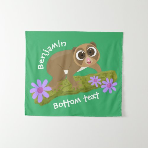 Cute happy slow loris on branch cartoon tapestry