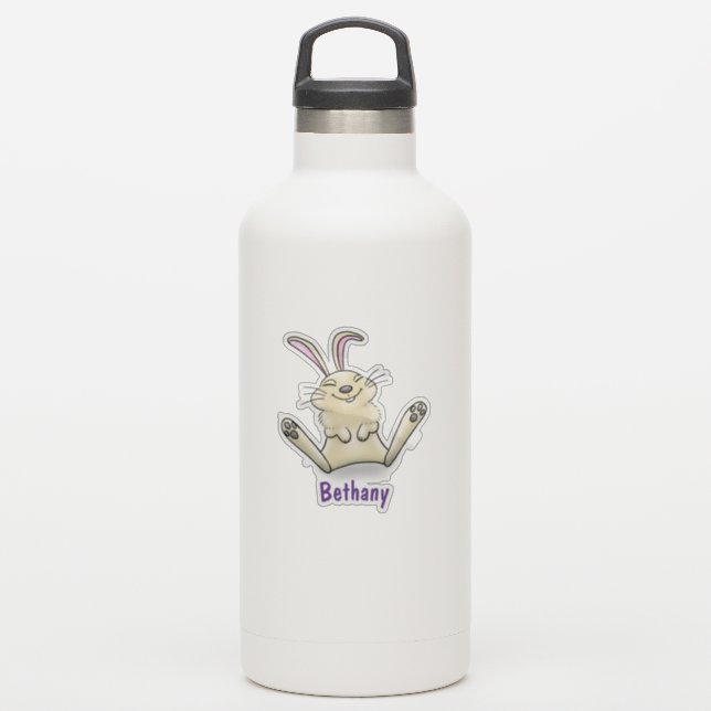 Cute happy smiling baby bunny rabbit cartoon sticker (Waterbottle)