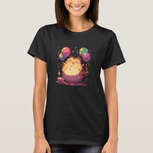Cute Happy Smiling Birthday Party Cat Birthday Bal T-Shirt