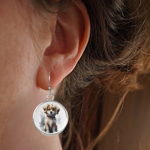Cute Happy Smiling Brown and White Puppy Dog Earrings