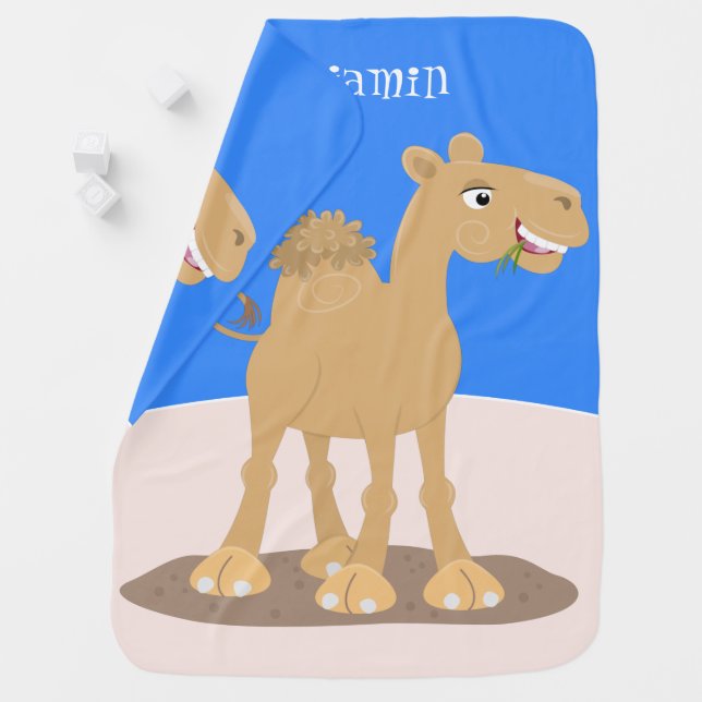 Cute happy smiling camel cartoon illustration baby blanket (In Situ)