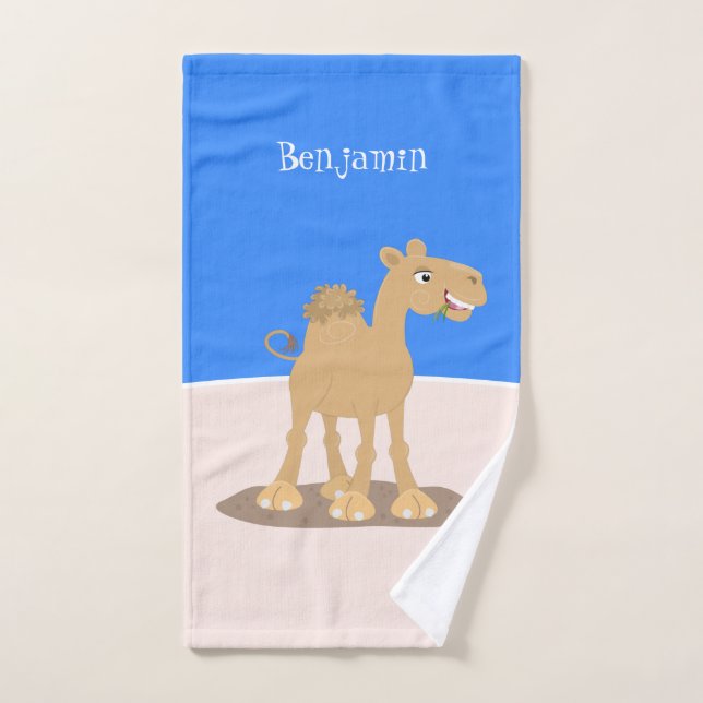 Cute happy smiling camel cartoon illustration bath towel set (Hand Towel)