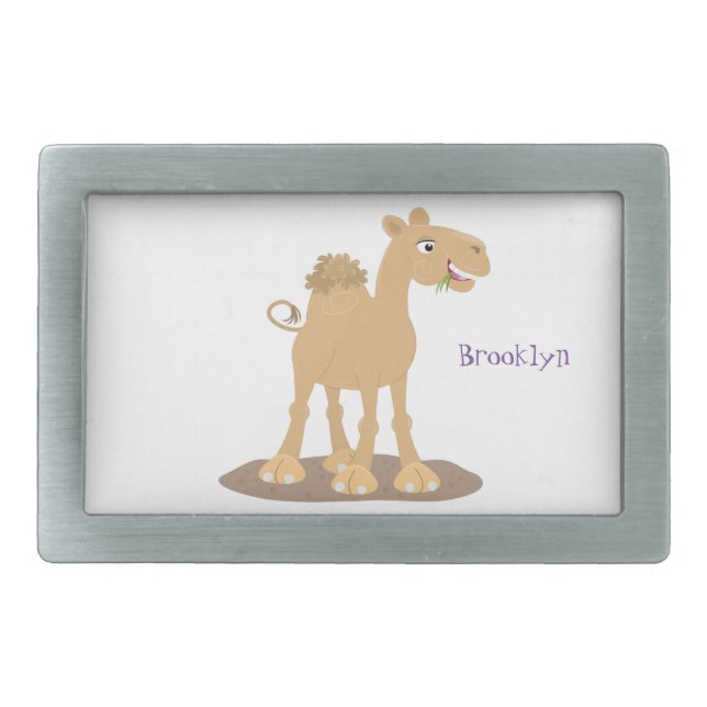 Cute happy smiling camel cartoon illustration belt buckle (Front)