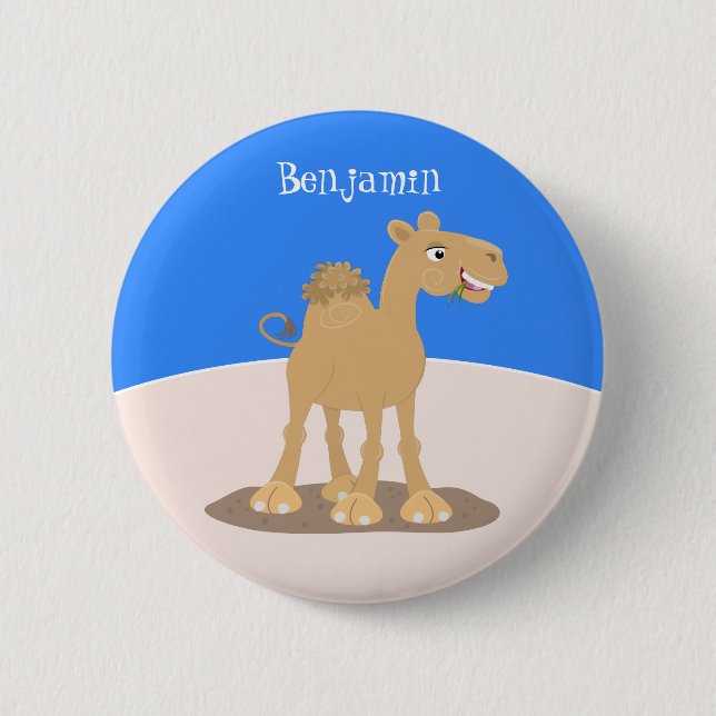 Cute happy smiling camel cartoon illustration button (Front)