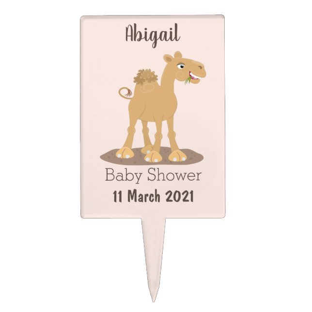 Cute happy smiling camel cartoon illustration cake topper (Front)