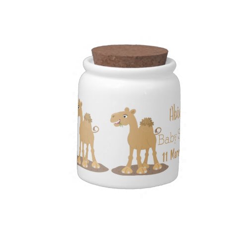 Cute happy smiling camel cartoon illustration candy jar