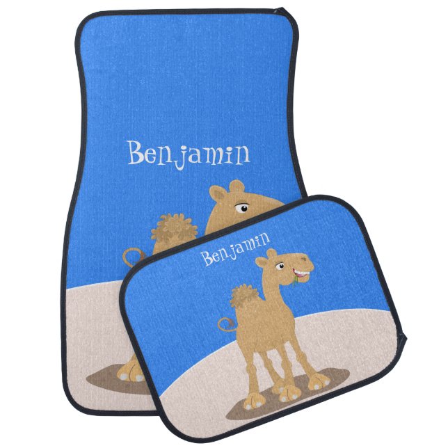 Cute happy smiling camel cartoon illustration car floor mat (Set)