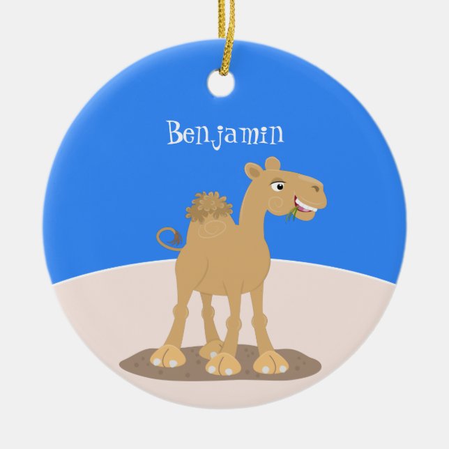 Cute happy smiling camel cartoon illustration ceramic ornament (Front)