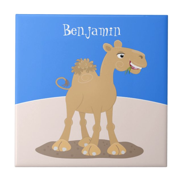 Cute happy smiling camel cartoon illustration ceramic tile (Front)
