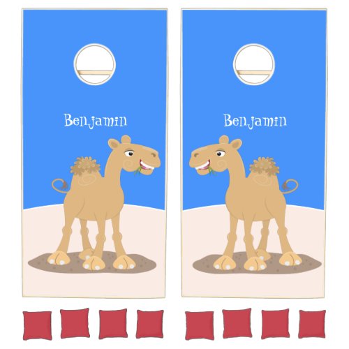 Cute happy smiling camel cartoon illustration cornhole set