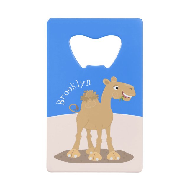 Cute happy smiling camel cartoon illustration credit card bottle opener (Front)