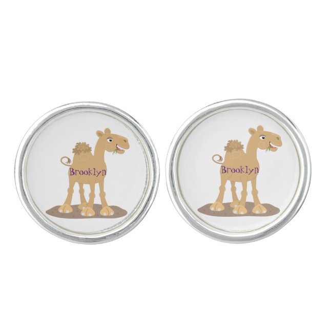 Cute happy smiling camel cartoon illustration  cufflinks (Front)