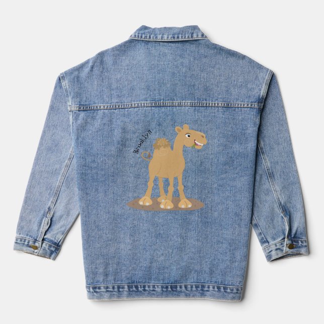 Cute happy smiling camel cartoon illustration denim jacket (Back)