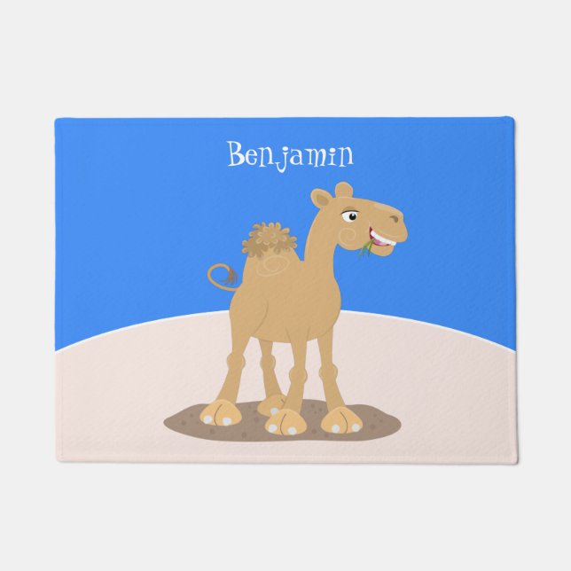 Cute happy smiling camel cartoon illustration doormat (Front)