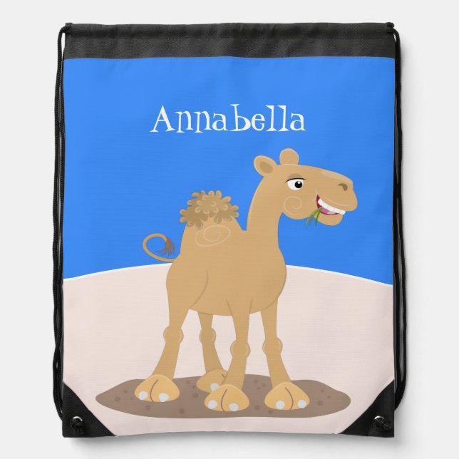 Cute happy smiling camel cartoon illustration drawstring bag (Front)