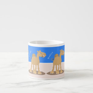 Cute happy smiling camel cartoon illustration espresso cup