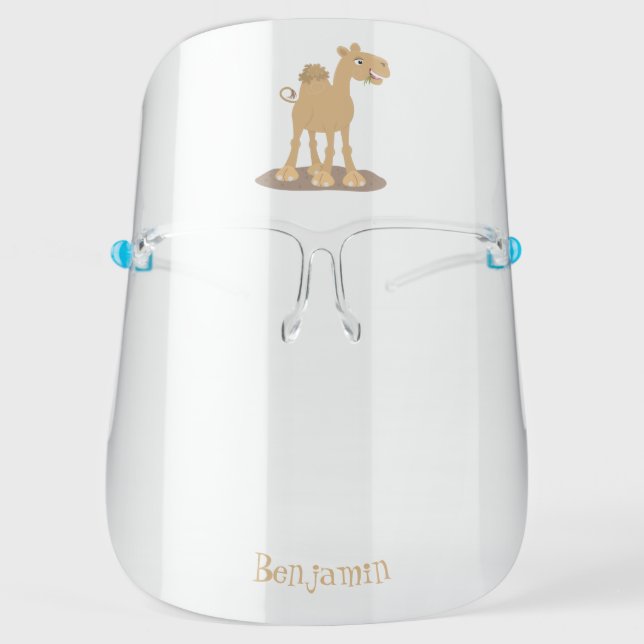 Cute happy smiling camel cartoon illustration face shield (Front)