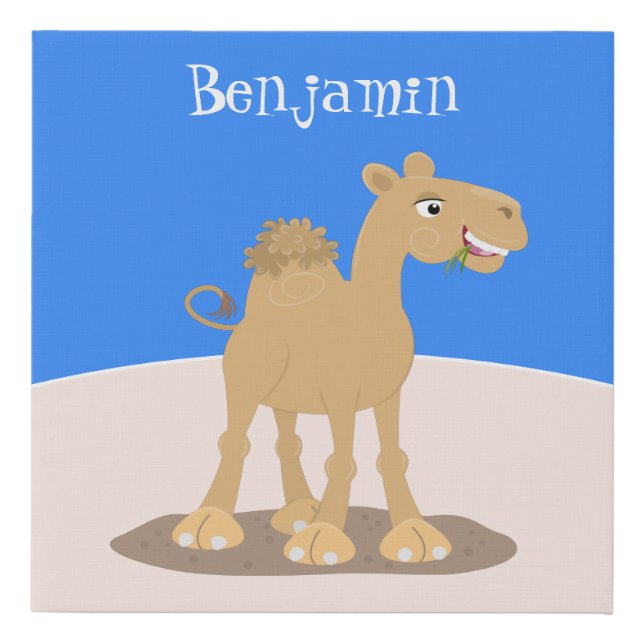 Cute happy smiling camel cartoon illustration faux canvas print (Front)