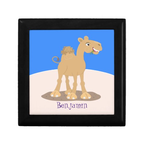 Cute happy smiling camel cartoon illustration gift box