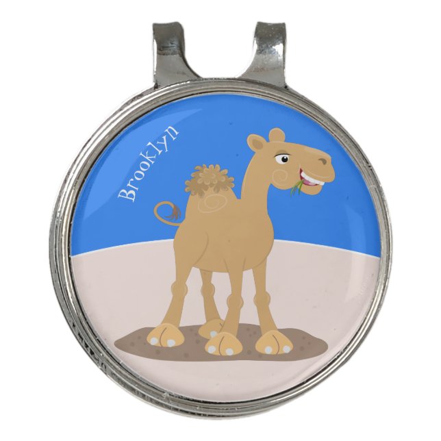 Cute happy smiling camel cartoon illustration golf hat clip (Front)
