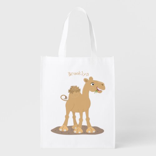 Cute happy smiling camel cartoon illustration grocery bag