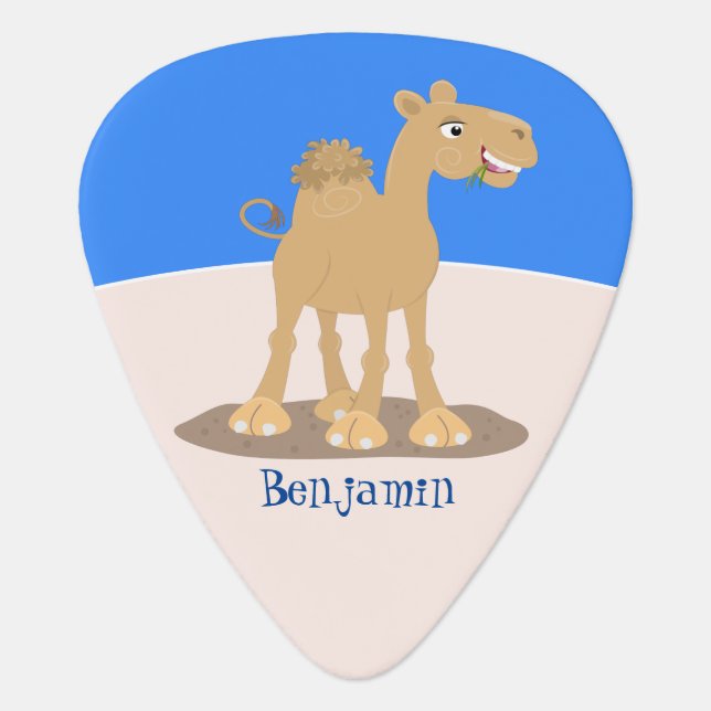 Cute happy smiling camel cartoon illustration guitar pick (Front)