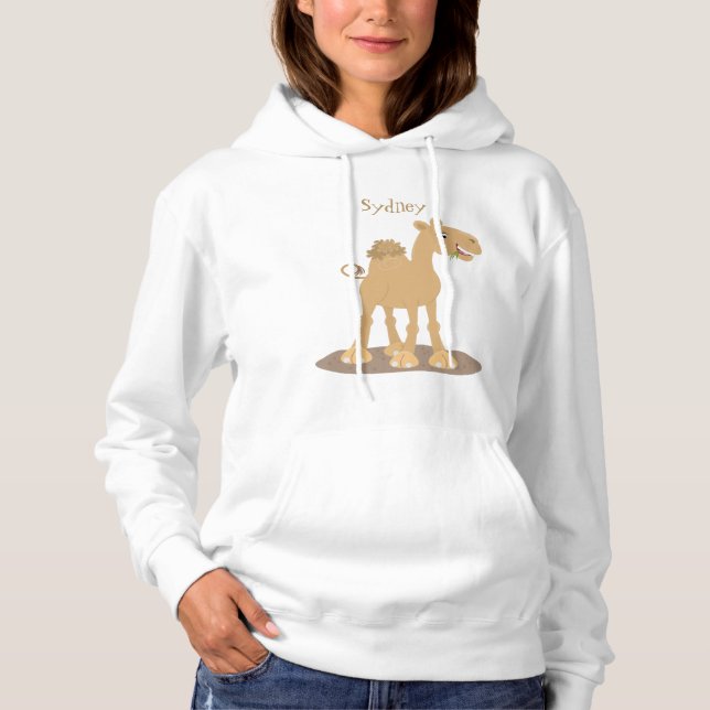 Cute happy smiling camel cartoon illustration hoodie (Front)