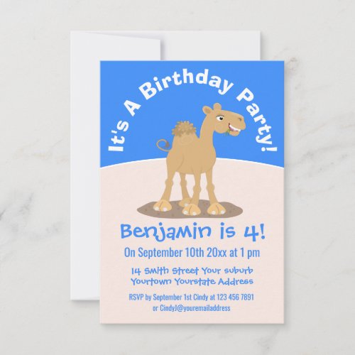 Cute happy smiling camel cartoon illustration invitation