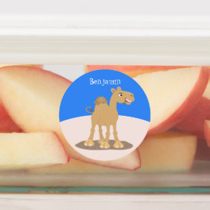 Cute happy smiling camel cartoon illustration labels