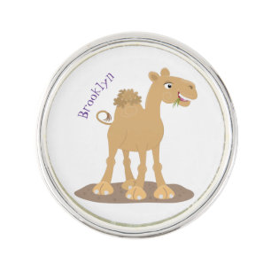 Cute happy smiling camel cartoon illustration lapel pin