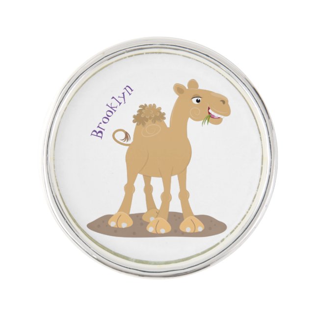 Cute happy smiling camel cartoon illustration lapel pin (Front)