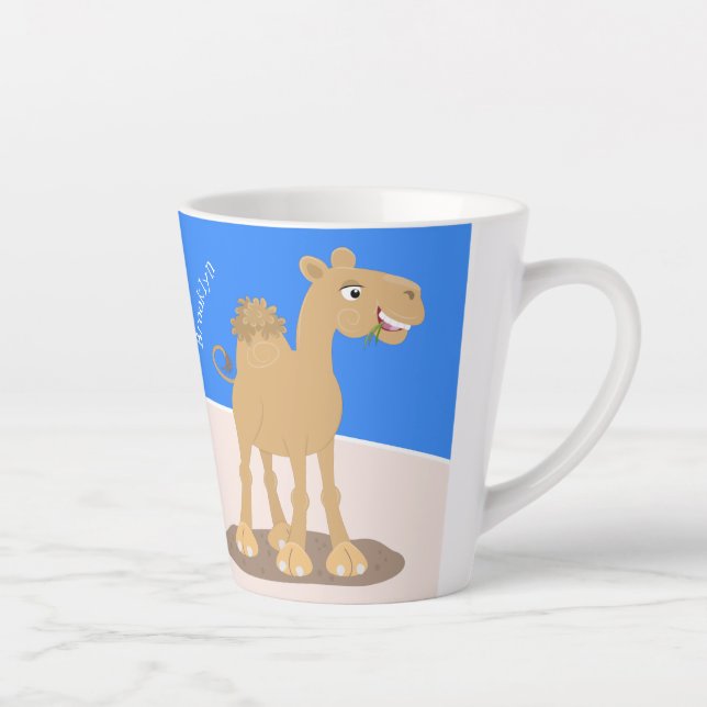 Cute happy smiling camel cartoon illustration latte mug (Right)