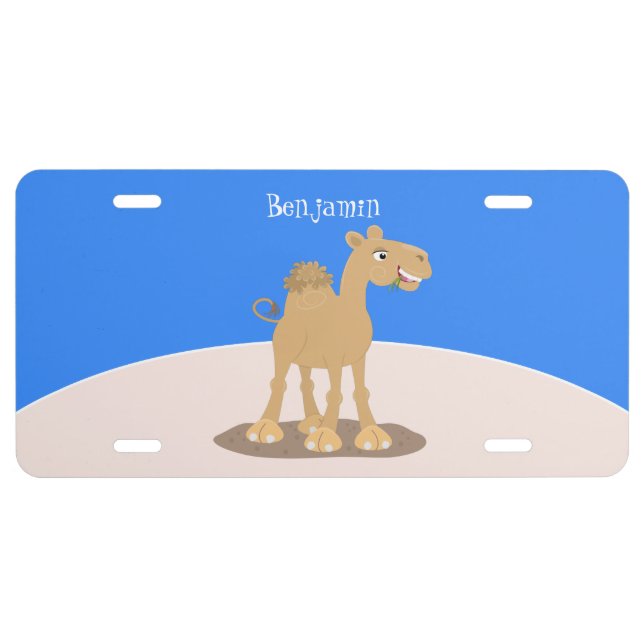 Cute happy smiling camel cartoon illustration  license plate (Front)