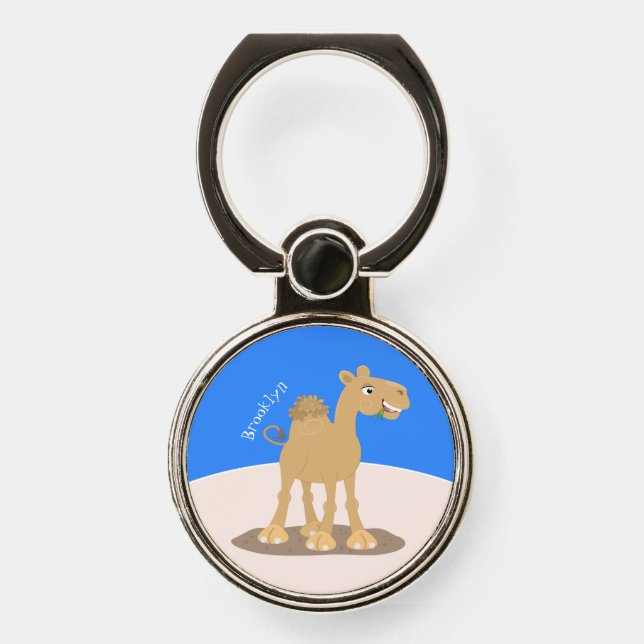 Cute happy smiling camel cartoon illustration phone ring stand (Front)