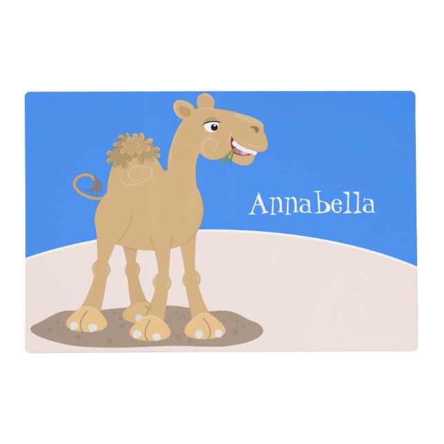 Cute happy smiling camel cartoon illustration placemat (Front)
