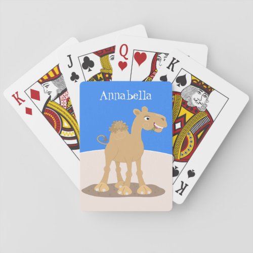 Cute happy smiling camel cartoon illustration playing cards