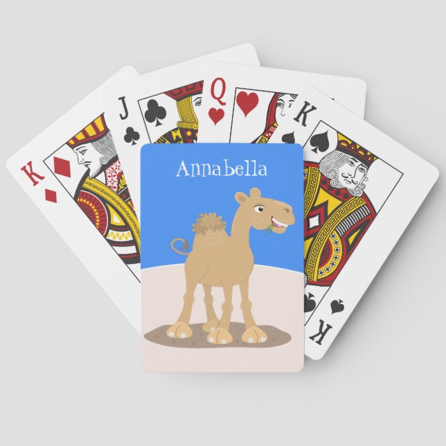 Cute happy smiling camel cartoon illustration poker cards (Back)