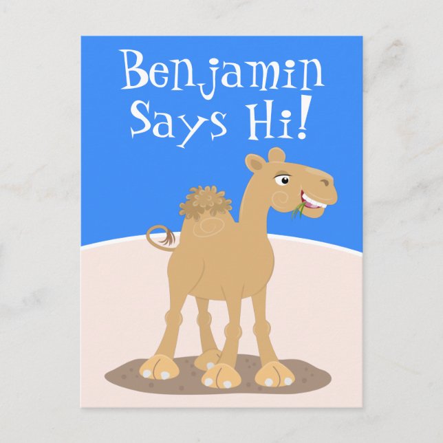 Cute happy smiling camel cartoon illustration postcard (Front)