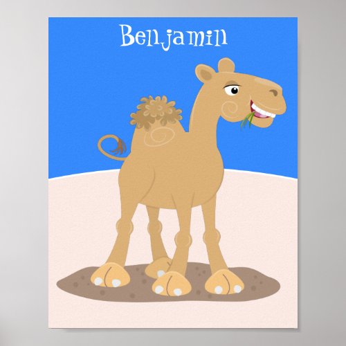 Cute happy smiling camel cartoon illustration poster