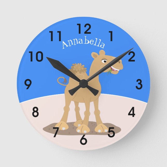 Cute happy smiling camel cartoon illustration round clock (Front)