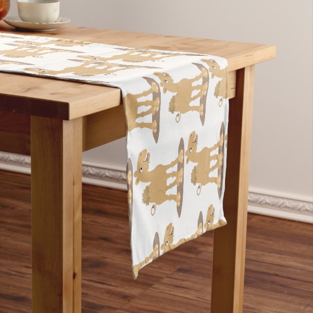 Cute happy smiling camel cartoon illustration short table runner (In Situ)