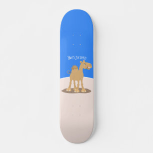 Cute happy smiling camel cartoon illustration skateboard