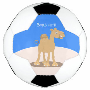 Cute happy smiling camel cartoon illustration soccer ball