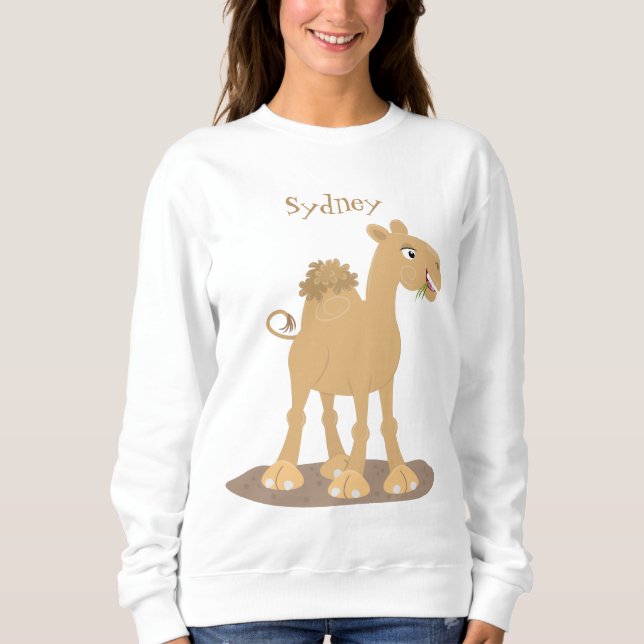 Cute happy smiling camel cartoon illustration sweatshirt (Front)