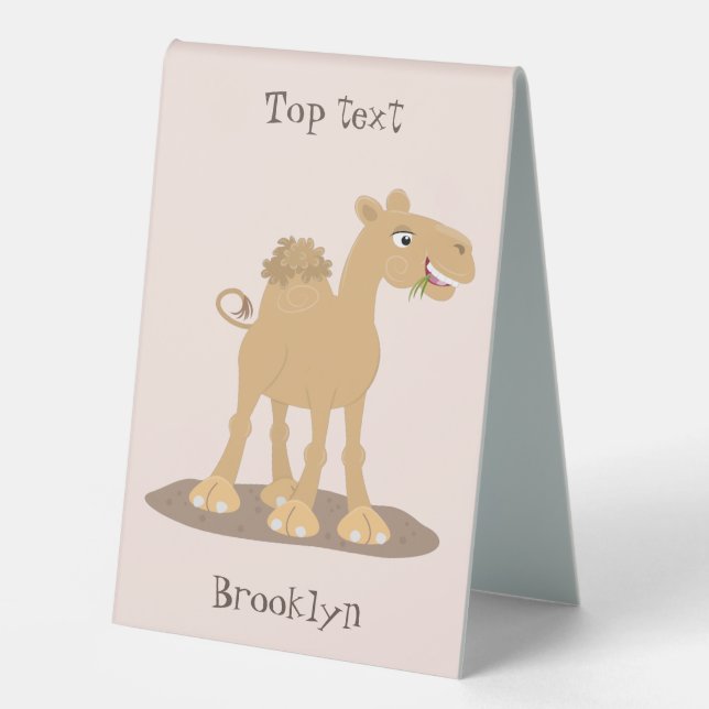 Cute happy smiling camel cartoon illustration table tent (Front)