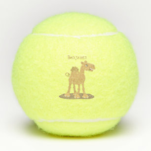 Cute happy smiling camel cartoon illustration tennis balls