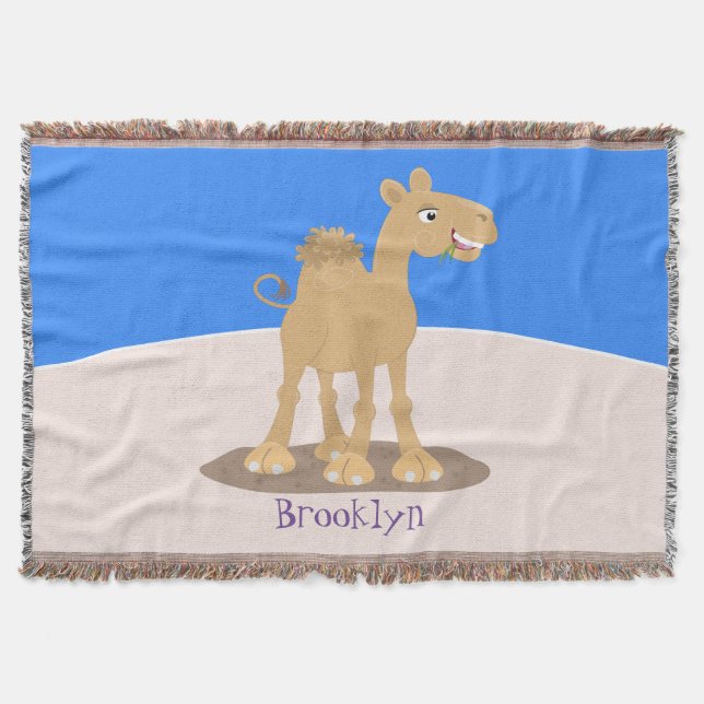 Cute happy smiling camel cartoon illustration throw blanket (Front)