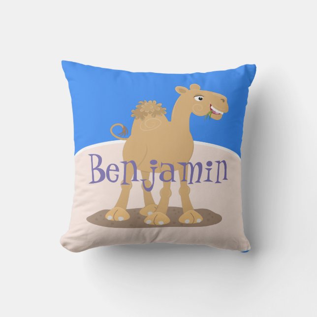 Cute happy smiling camel cartoon illustration throw pillow (Front)